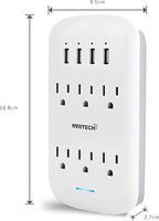oviitech 6 Outlet Extender with 4 USB Charging Ports(4.2A Total),Wall Mount Outlet Plugs 900 Joules Wall Surge Protector and Top Phone Holder,ETL Listed,White.