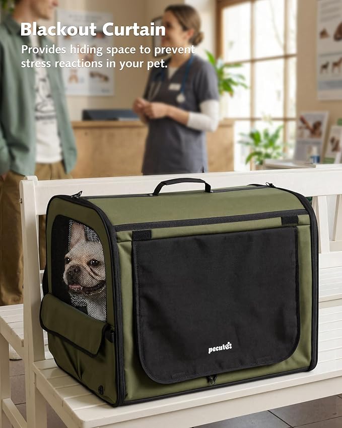 Dog Car Carrier Light Weight 24×17.7×20.5in, Dog Carrier Easy to Assemble, Dog Car Crate Portable and Breathable, Foldable Pet Carrier for Indoor and Outdoor, Dog Travel Crate with Curtain Green