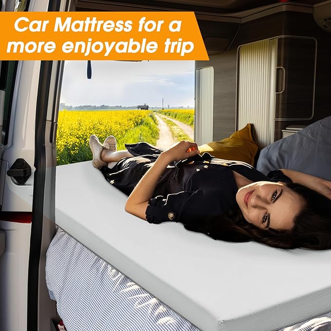 CYMULA Camping Cot Mattress 2in Memory Foam Sleeping Pad,Soft Warm Non-Slip Camping Mattress Topper with Retaining for Adults,Portable Roll up Pad for Travel（only Mattress）