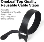 OneLeaf 110PCS Reusable Cable Ties, Adjustable 8-inch Cord Organizer Ties, Multi-purpose Hook Loop Cable Management Wire Ties for Organizing Home, Office, Data Centers, Black