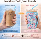 KJQJLY 3 Pack Reusable Iced Coffee Sleeves for Iced Coffee Cups or Drinks Reusable Neoprene Insulated Sleeves for Hot and Cold Drinks from Starbucks, Dunkin, And More (White Flower Bush)