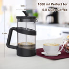 RAINBEAN Large French Press Glass Travel Camping Coffee Makers Pot, 34 oz Portable Cold Heat Press Coffee Tea Brewer