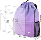 Drawstring Backpack with Mesh Pockets String Gym Bag Sackpack Sandproof Water Resistant Beach Backpack for Men Women