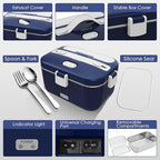 COZYEXPERT 100W Electric Lunch Box Food Heated 12V 24V 110V Fast Food Warmer Heater for Car/Truck/Home Portable Food Heating Boxes with 1.8L 304 SS Container 0.45L Compartment(Royal Blue+White)