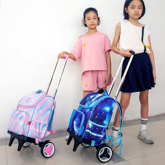 Backpack Trolley Cart with Stair-Climbing Wheels – Foldable Aluminum Frame, Adjustable Handle and 77 lbs Capacity – Quiet Large Wheels with Edge Guard – Black – Fits Travel Bags, Book Bags, Shopping