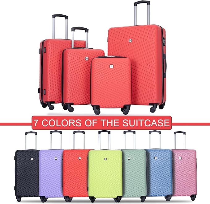 Tripcomp 4-Piece Hardside Luggage Set with TSA Lock, Lightweight ABS Suitcases With Spinner Wheel Scratch Resistant, 16/20/24/28 inch, Vibrant Red