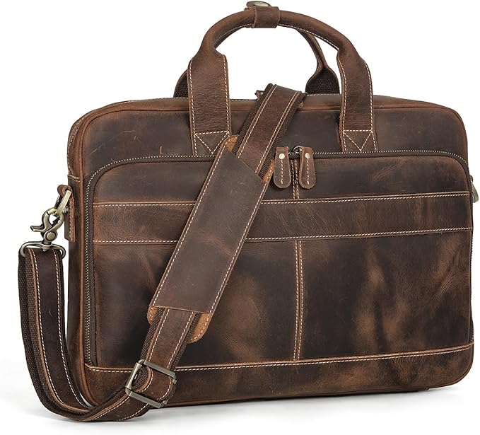 Augus Leather Messenger Bag for Men Vintage Travel Backpack 17 inch laptop Briefcase Shoulder Bags