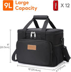 Lifewit Medium Lunch Bag, Insulated Lunch Box, Soft Cooler Cooling Tote for Adult Men Women, Black 12-Can (9L)
