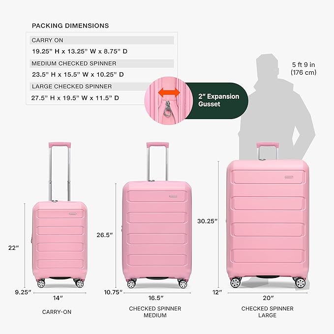 Traveler's Choice Pagosa Hardshell Expandable Luggage with Spinner Wheels, Pink, 3-Piece Set (22/26/30)