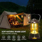 Retro Camping Lantern Rechargeable 1500LM 2 Modes Dimmable,Portable Electric Hurricane Lamp Hands-Free Flashlight,5000 mA High Capacity Battery LED Lanterns for Power Outages Indoor