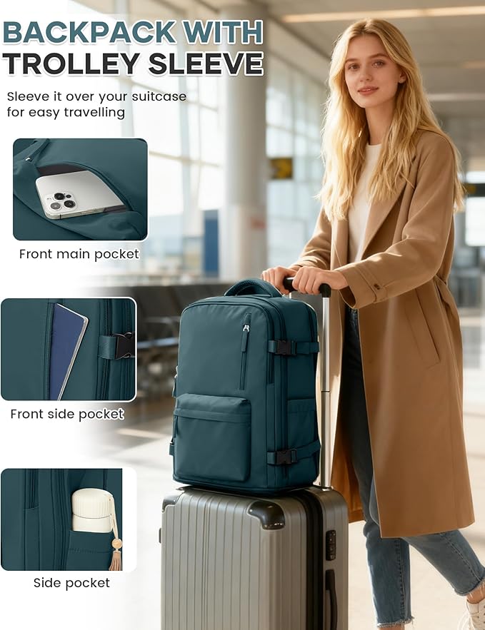 WONHOX Large Travel Backpack for Women Men, 40L Carry On Backpack, Laptop Waterproof Backpacks, Backpacks for Women, Person Item Flight Approved,Mochila De Viaje