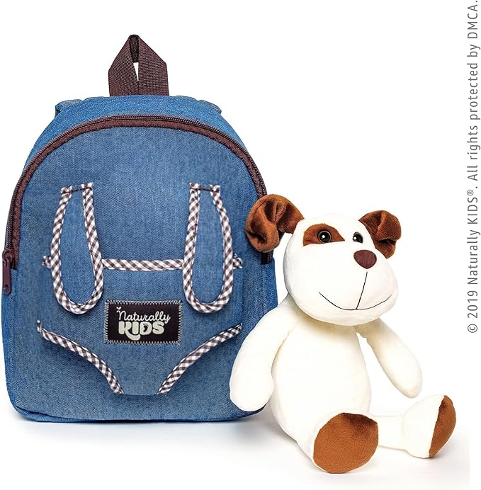 Naturally KIDS Dog Backpack, Dog Toys for Toddlers, Toddler Stuffed Animals Gifts for 2 3 4 5 Year Old Girl Boy