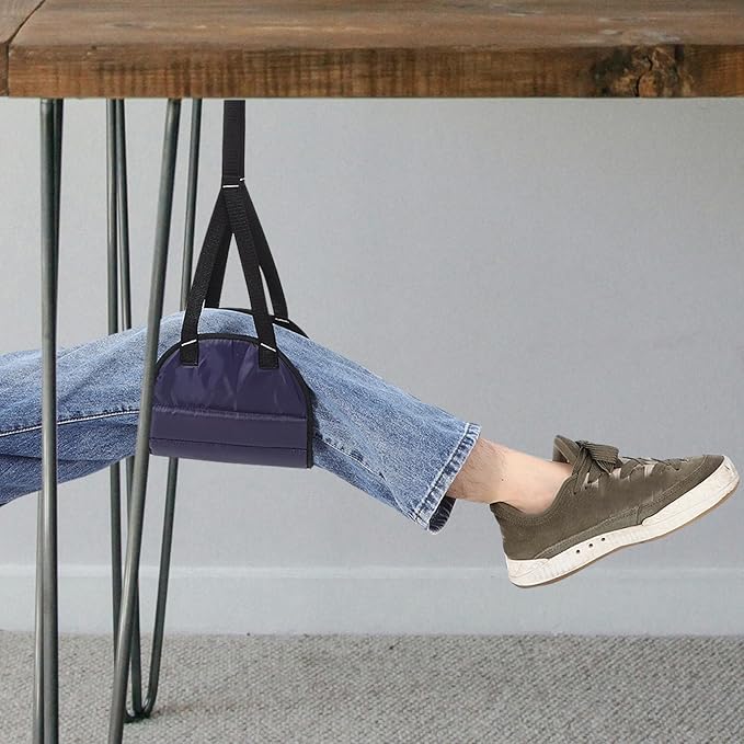 Airplane Foot Hammock Adjustable Travel Footrest Portable Leg Sling for Airplane and Office Under Desk Use Dark Blue Mesh Fabric for Long Flights and Car Trips