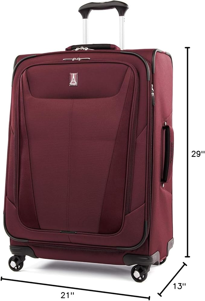 Travelpro Maxlite 5 Softside Expandable Luggage with 4 Spinner Wheels, Lightweight Suitcase, Men and Women, Burgundy, Checked-Large 29-Inch