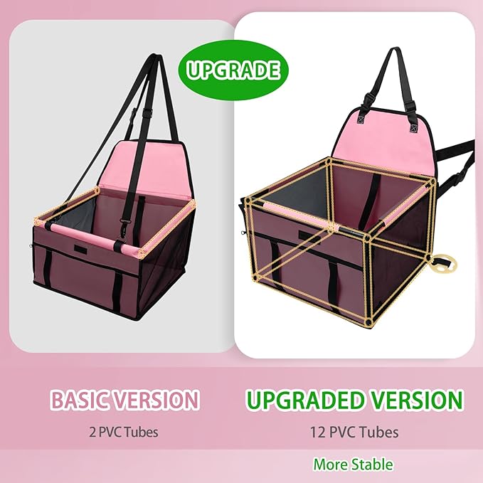 Dog Car Seat Foldable Dog Car Booster Seat Waterproof Breathable Oxford Travel Bag for Small to Medium Dogs, Puppies, and Pets-Pure Pink-Upgrade