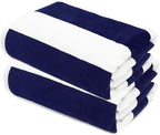 COTTON CRAFT Oversized Beach Towels - Set of 2 - XXL 35x84 The Big Kahuna 7 Foot Extra Large Beach Blanket Towel - Big & Tall - Huge 100% Cotton Velour Soft Luxury Pool Bath Towel - Cabana Stripe Navy
