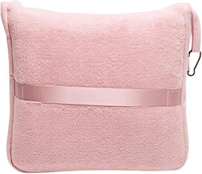 BlueHills Long Travel Blanket Pillows for Two Airplane Traveling Essentials Flight Throws in Bag case with Backpack Clip Compact Large Plane Accessories – Gray and Pink