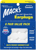 Mack's Pillow Soft Silicone Earplugs - 6 Pair, Value Pack – The Original Moldable Silicone Putty Ear Plugs for Sleeping, Snoring, Swimming, Travel, Concerts and Studying | Made in USA