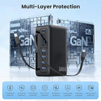 345W USB C Charger 10 in 1 Retractable Wall Charger with 2 Cables,GaN 6 USB C Charging Station Phone Charging PD Laptop Charger Adapter for MacBook Pro/Air,DELL,iPhone17/16/15,Galaxy S24,Android etc