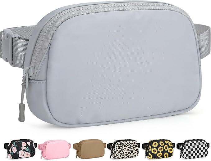 Pritent Fanny Packs for Women Cross Body Bag Waterproof Belt Bag with Adjustable Strap and Zipper Back Pocket Small Crossbody Bags Fashion Waist Packs for Workout Travelling(Light Gray)
