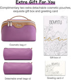 BOYATU Travel Makeup Bag Organizer Cosmetic Bag: 3 Pcs Set Make up Bags for Women with Handle - Waterproof Vegan Leather Toiletry Bags Travel Essentials Pouch with Compartments (A-05-Purple)