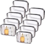 Tbestmax 10 Pack Clear Cosmetic Bags Makeup Bags Portable Waterproof TSA Approved Travel Toiletry Bags Large Organizer Matte Black, 9" x 6.3" x 2.6"
