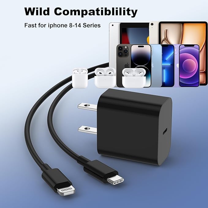 iPhone Charger Fast Charging,20W PD USB C Wall Charger 4 Pack with 6FT Fast Charging Cable - Fast Charger for iPhone 14/14 Pro Max/13/13 Pro/12/12 Pro/11/11 Pro/XS, iPad（Black）