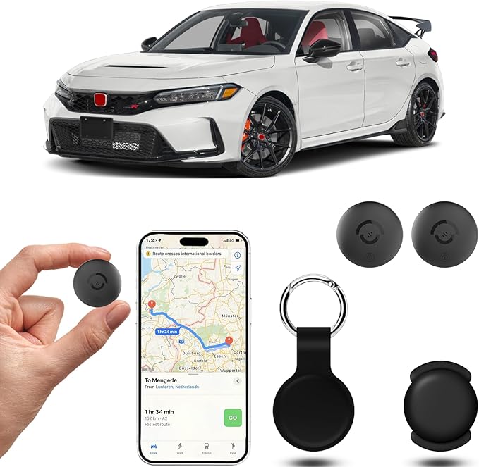2 Pack Mini GPS Tracker for Vehicles, GPS Locator Tags, iOS Compatible Tracking Device, No Monthly Fee, Hidden Anti-Theft Car Tracker, Replaceable Coin Battery, Magnetic Mount & Keychain Holder