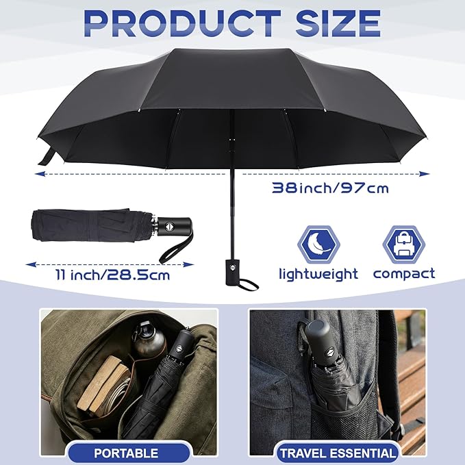 Amylove Windproof Travel Compact Umbrellas Bulk Wind Resistant Folding Auto Open and Close Rain Automatic Travel Collapsible Portable Umbrellas for Men and Women Gifts 4 Colors