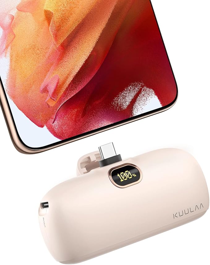 Kuulaa Portable Charger USB C Power Bank Small Portable Phone Charger Android Compact Plug in Battery Pack Portable Compatible with iPhone 17/16/15, Samsung Galaxy, Moto, LG, Pixel, Pink