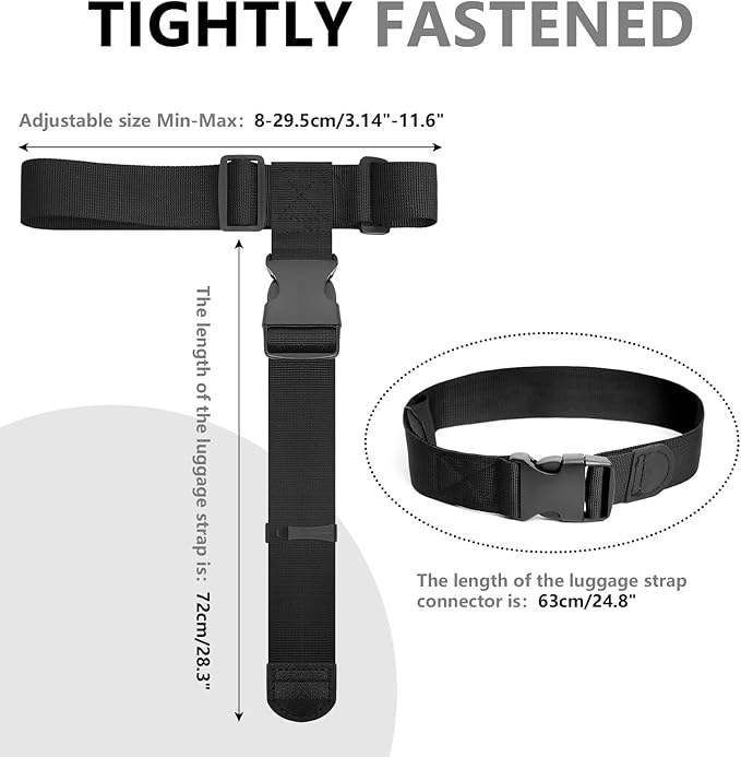 BILIONE Luggage Connector Straps, Suitcase Straps to Connect 3 Suitcases ＆ Add A Bag, Luggage Straps for Suitcases Adjustable Buckle Belt (Black, 2 Pack)