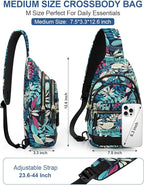 Capolo Sling Bag for Women Men Waterproof Crossbody Bags for Women Trendy Casual Fanny Pack with Convertible Shoulder Strap Chest Bag for Travel Hiking(Blue Leaves, Medium)