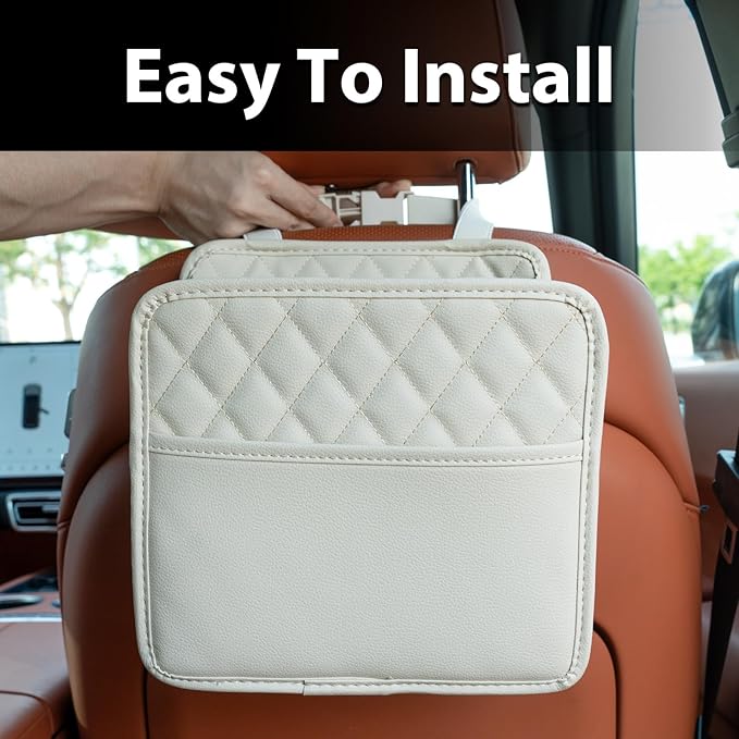 FrgKbTm Car Seat Back Hanging Bag Car Document Holder Multi-Pocket Bottle Bag Storage Box Organizer Travel Tidy Pouch Pocket Kids Beige