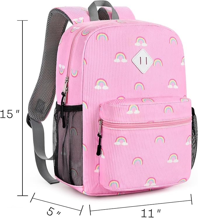 STEAMEDBUN Corduroy Kids Backpack for Girls 3-8, Girls Backpack for Elementary Kindergarten - Rainbow