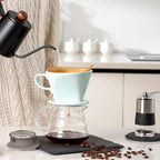 Pour Over Ceramic - Coffee Dripper Ceramic Coffee Maker with 3 Holes Flat Bottom, Porcelain Slow Filter Cone for Travel, Camping, Office, Home, Coffee Maker Brew, Green