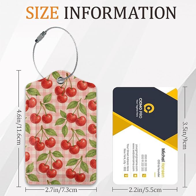 Cherry 3 Pack Luggage Tag for Suitcase, Leather Bag Tags with Privacy Cover ID Label and Durable Steel Loop for Cruise Airport Travel