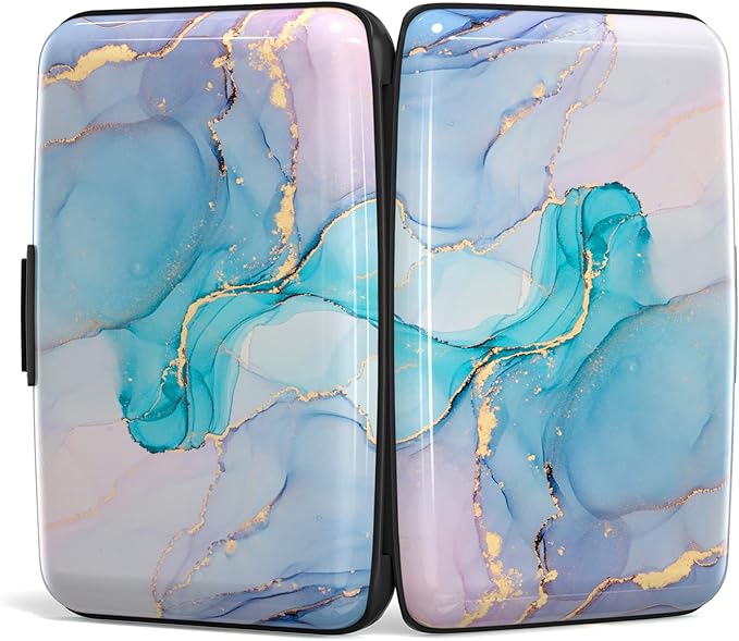 Credit Card Holder, Mini Aluminum Card Wallet RFID Blocking Slim Metal Hard Card Case for Women Men, Purple Gold Marble