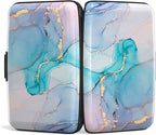 Credit Card Holder, Mini Aluminum Card Wallet RFID Blocking Slim Metal Hard Card Case for Women Men, Purple Gold Marble