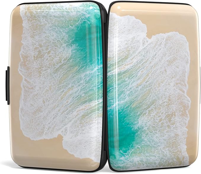 Credit Card Holder, Mini Aluminum Card Wallet RFID Blocking Slim Metal Hard Card Case for Women Men, Beach