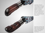 Balios Travel Folding Umbrella with Real Wood Handle Auto Open Close Vented Windproof Canopy - Designed in UK