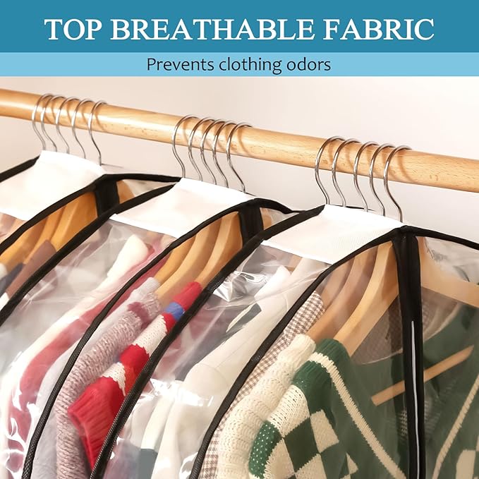 40" All Clear Garment Bags for Hanging Clothes, 4" Gusseted Suit Bags for Closet Storage, Plastic Garment Covers with Zipper for Coats, Jackets, Shirts, 4 Packs