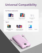 VEGER Portable Charger with Built-in AC Plug and Cables, All in One 10000mAh Ultra Slim Power Bank Travel Essentials, Fast Charging Battery Pack Compatible with iPhone, Samsung, Android (Purple)