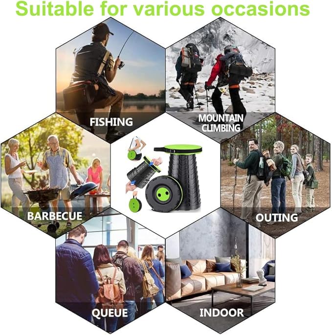 Fishboy Upgraded Collapsible Stool, 400lbs Max Weight, Lightweight But Sturdy, Portable Retractable Folding Telescoping Foldable Camping Stool for Adults Outdoor Fishing Hiking BBQ