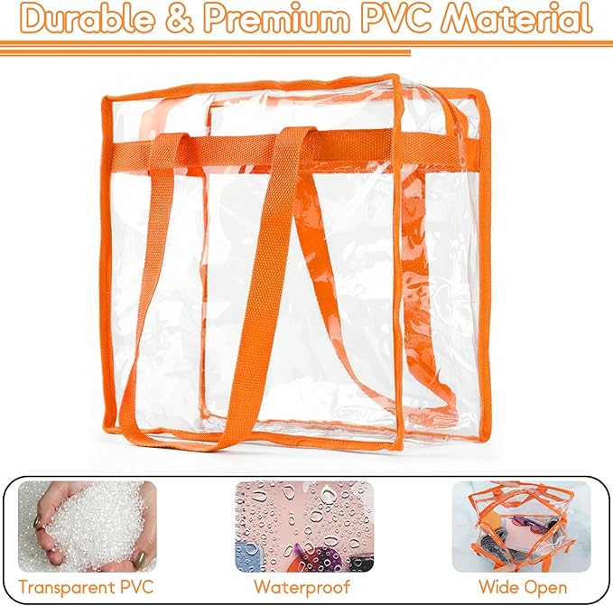 Hoiny Clear Bag for Stadium Events Approved, 12x6x12 Large Transparent Tote Bag with Zipper for Gym Concert Sports Festivals