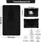 Travel Blanket and Pillow Compact – 4-in-1 Soft Fleece Airplane Blanket with Bag Pillowcase, Neck Pillow, Eye Mask & Earplugs, Lightweight Portable Flight Blanket 60"x43" (Black)