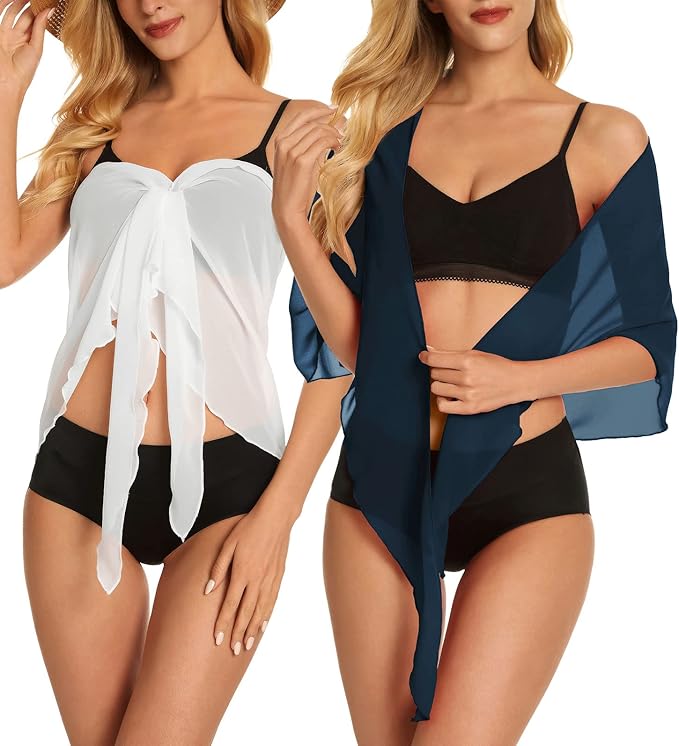 CHICGAL 2 Pieces Women Beach Sarong Bathing Suit Wrap Skirt Sheer Bikini Swimsuit Cover Ups for Swimwear