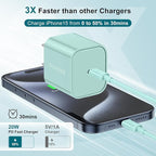 Fast Charger for iPhone 17 16 15 Charger Fast Charging, 6+10ft USBC to USBC Cable Cord &20W Type C Block for iPhone 17 Air, 16e, 17 16 15 (Pro Max/Pro/Plus), iPad Pro/Air/Mini, Green