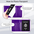 WALNEW Passport Holder for Travel, RFID Passport Cover Wallet for Women Men, PU Leather Passport Book Card Holder Case with Pen (Elastic Band Closure, A-Purple)