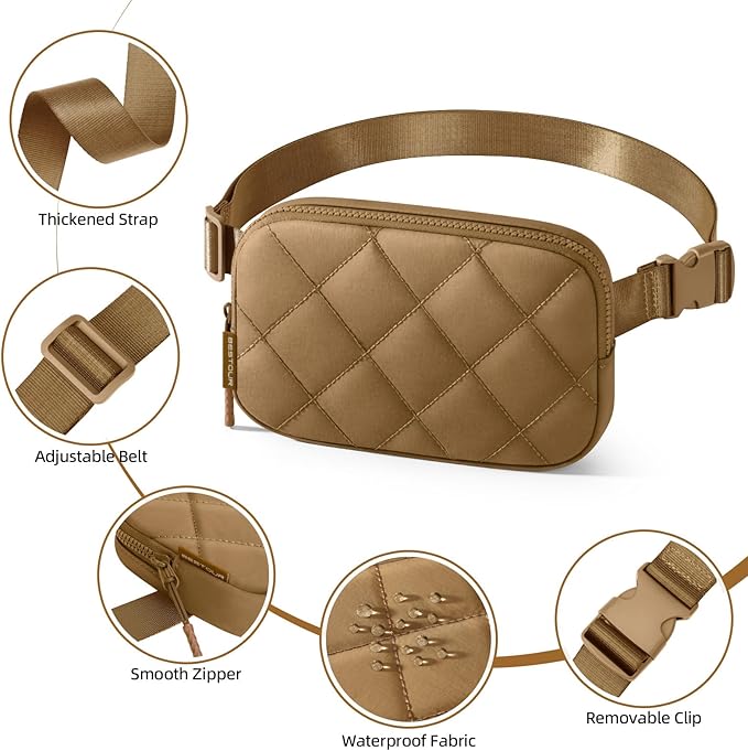 Fanny Pack for Women Men, Waterproof Belt Bag with Adjustable Strap & Back Anti-Theft Zipper Pocket, Lightweight Crossbody Bag for Travel, Workout, Running (7.Brown upgrade)