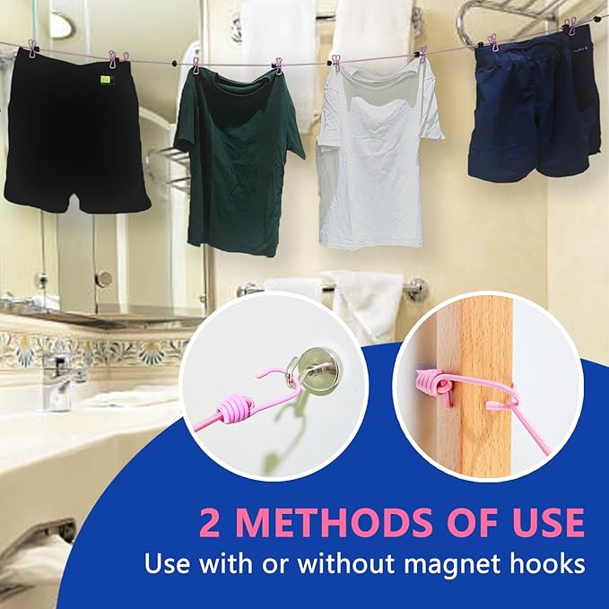 Slim Version Magnetic Retractable Clothes Line for Cruise Ship Approved 2025 2026 Travel Essentials with Clothespins 4 Cruise Luggage Tags - Strong Magnets Hooks